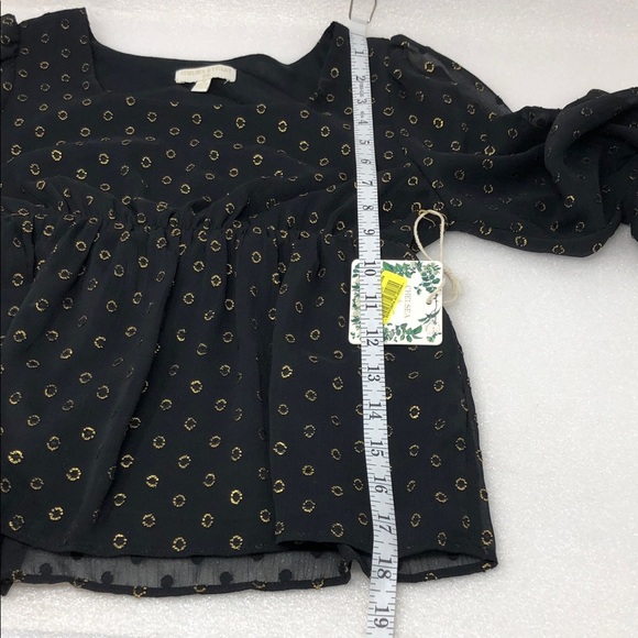 NEW Chelsea & Violet Top Black Gold Babydoll Sheer Sleeve Blouse Girls M 10/12 - Picture 11 of 14